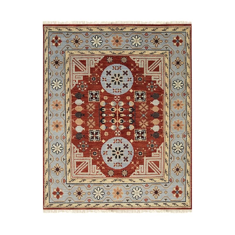 Home Decor EORC Hand-Knotted Wool Khotan Weave Rug Elegant Rust Area Rug for Living Room, Bedroom, Office, & Home Décor