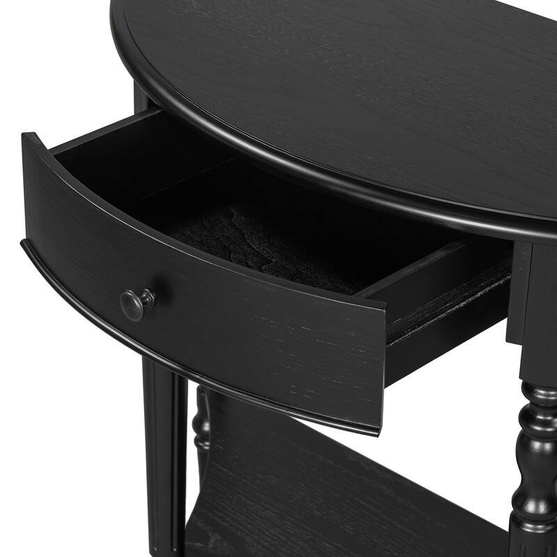 Farmhouse Half Moon Console Table with Drawer and Shelf for Entryway and Living Room Decor