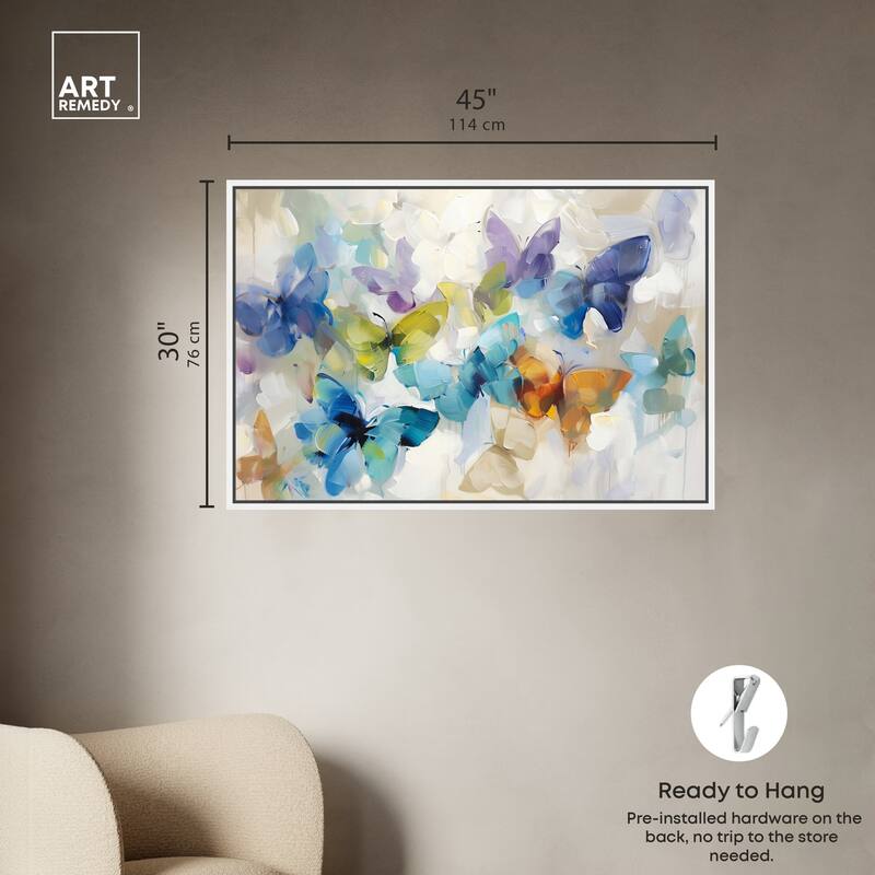 Art Remedy Fluttering Butterflies Framed Butterfly 1 Piece Canvas Wall Art