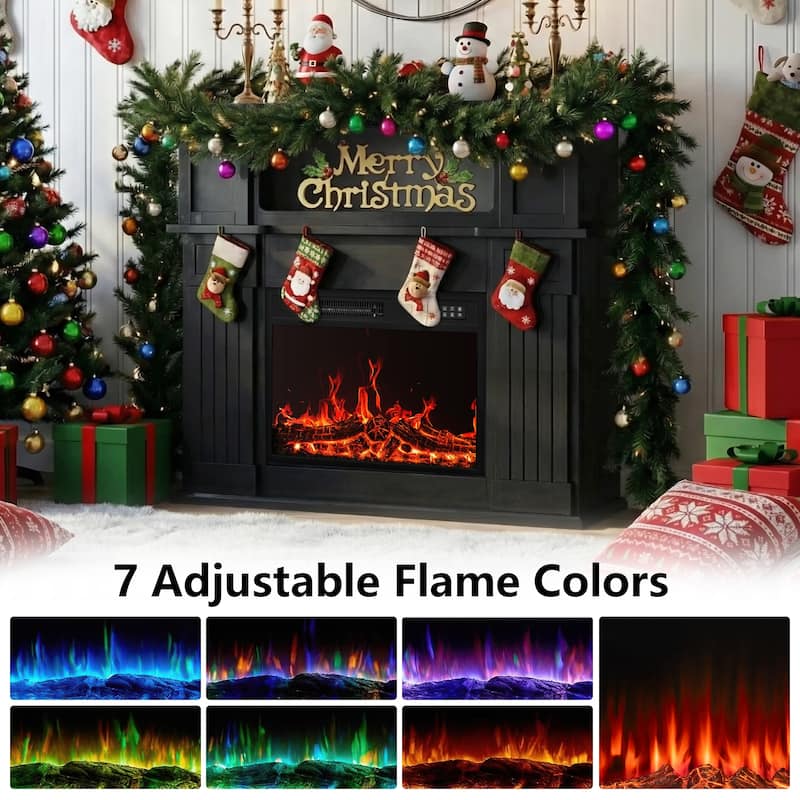 BOSSIN 43" Electric Fireplace with Mantel, 23 inch Electric Fireplace Insert,Freestanding TV Stand with Fireplace Wooden Firebox