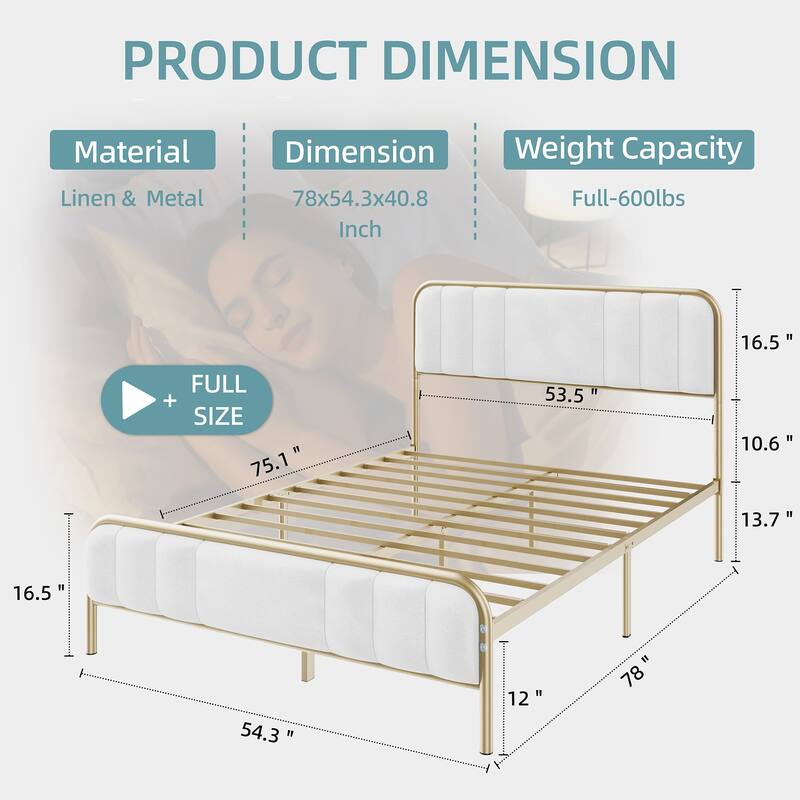 Futzca Bed Frame with Velvet Fabric Headboard