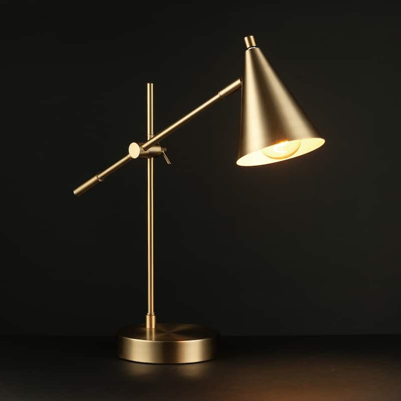 Novogratz x Globe Tacoma 18" Desk Lamp, Matte Brass, Adjustable Height, Balance Arm, Brass, Rotary Switch on Shade