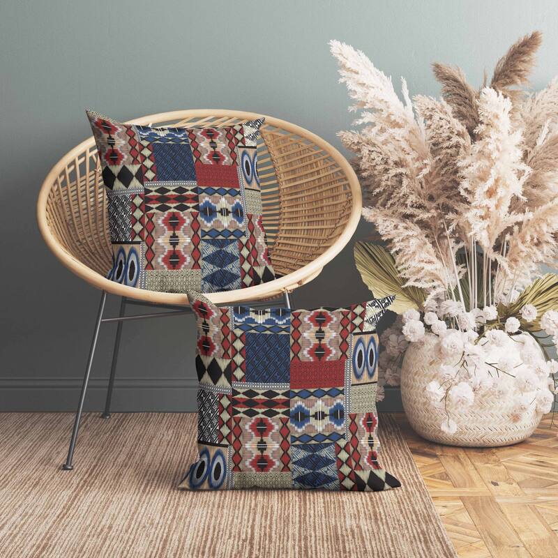 Patched Perfection Indoor/Outdoor Reversible Throw Pillow Blue and Red