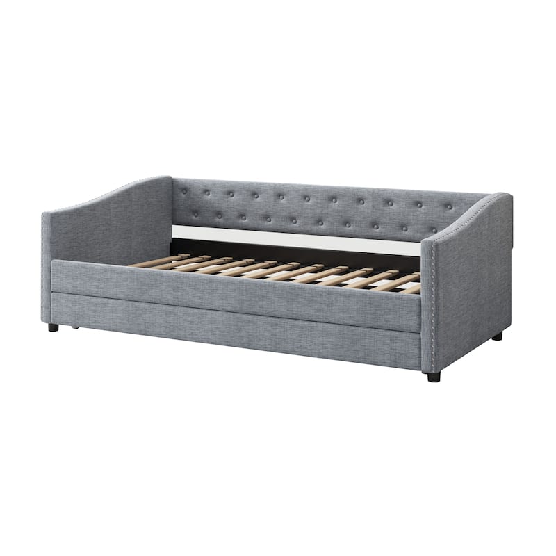 Tufted Daybed with Copper Nails on Waved Arms