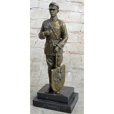 Russian Emperor Guard With Eagle Symbol Bronze Sculpture Art Deco Marble Figure