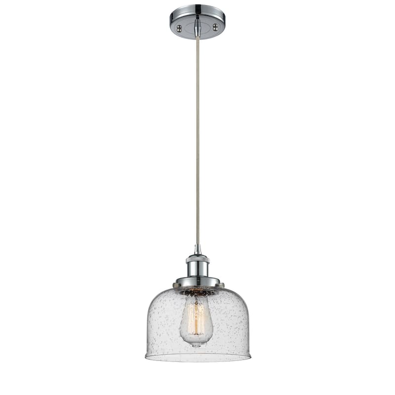 Innovations Lighting Large Bell 8" Wide Mini Pendant - Cord Hung - Polished Chrome / Seedy