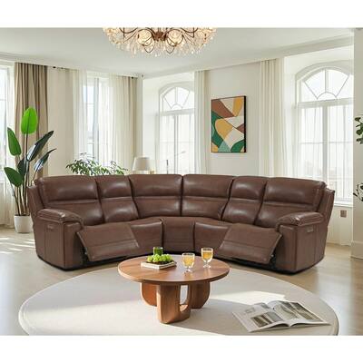 108" W Premium Genuine Leather Dual-Power Sectional Sofa with Zero Gravity, Adjustable Headrest, USB&Type-C Ports