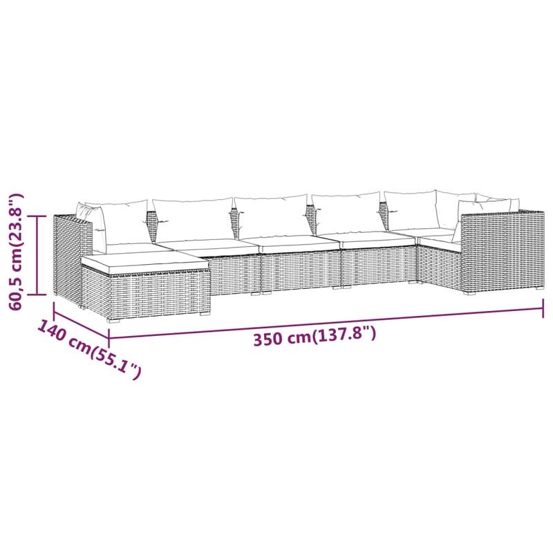 vidaXL 7 Piece Patio Lounge Set with Cushions Poly Rattan Brown - 27.6" x 27.6" x 24" - 27.6" x 27.6" x 24"