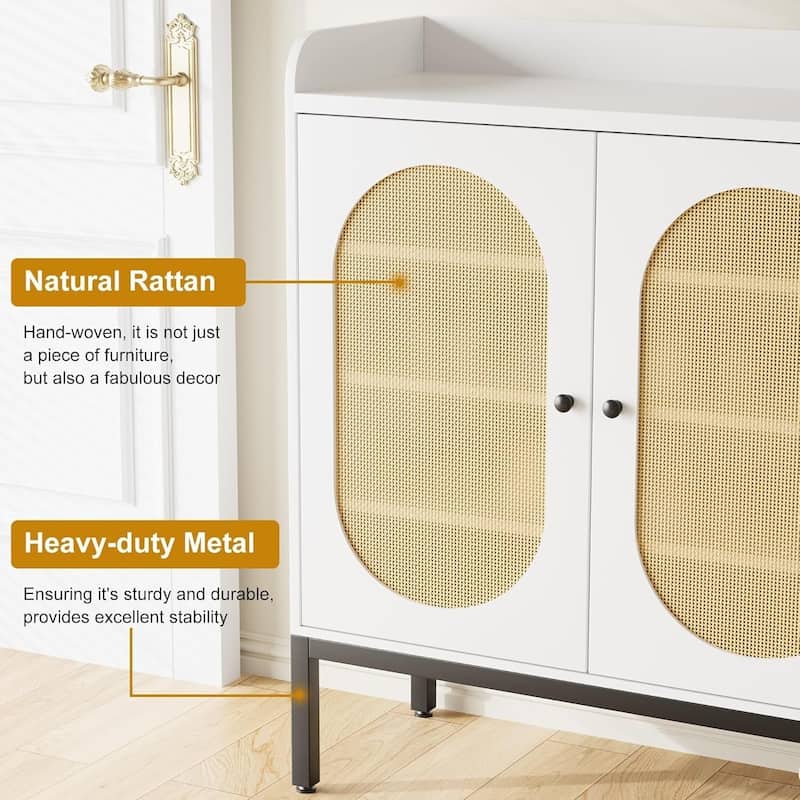 Rattan 3-Door Shoe Cabinet with Adjustable Shelves