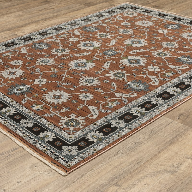 Style Haven Kellan Bordered Oriental Rust/ Grey Area Rug