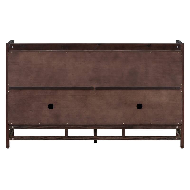 Natural Walnut Buffet Sideboard Storage Cabinet, Rattan Doors Accent Cabinet Console Table for Dining Room Living Room