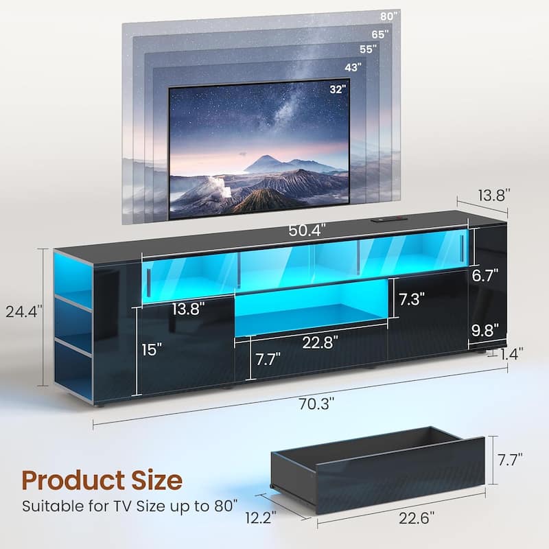 TV Stand for 70/75/80 Inch TV 1 Drawer and 2 Storage Cabinet Power Outlet