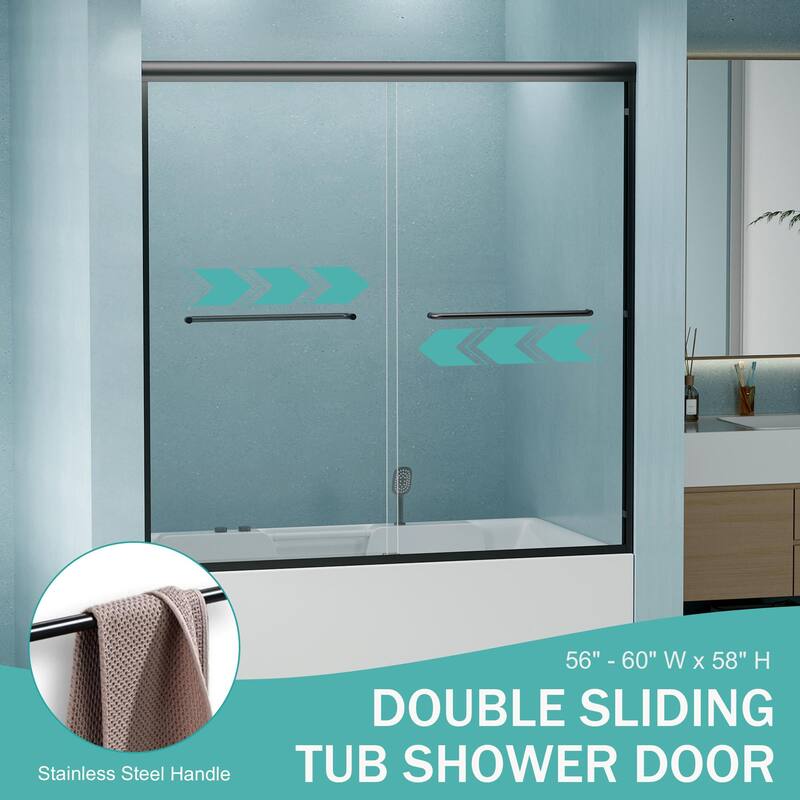 Double Sliding Bathtub Shower Door, Semi-Frameless