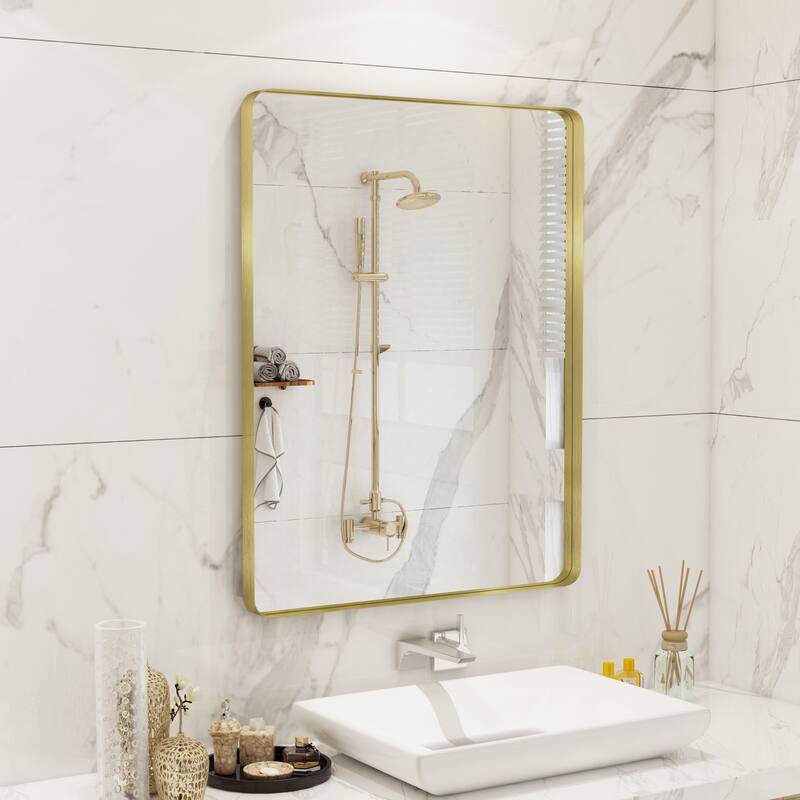 QuivaraView Rectangular Aluminum Framed Bathroom Vanity Mirror - 28" x 36" - Brushed Gold