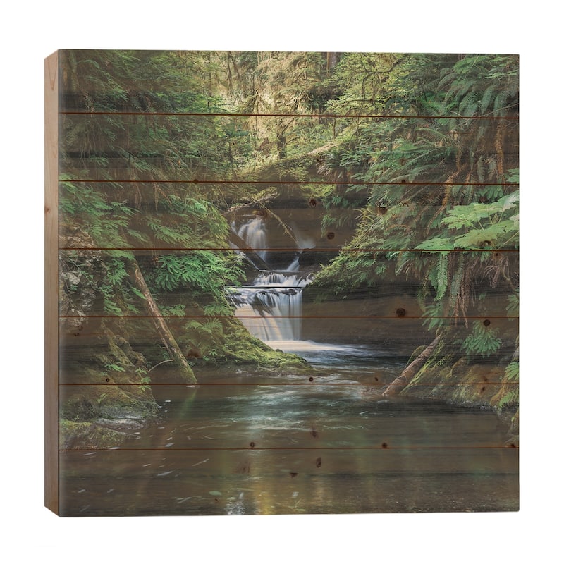 The Grace In A Waterfalls Print On Wood by Louis Ruth - Multi-Color - 26x26x1.5
