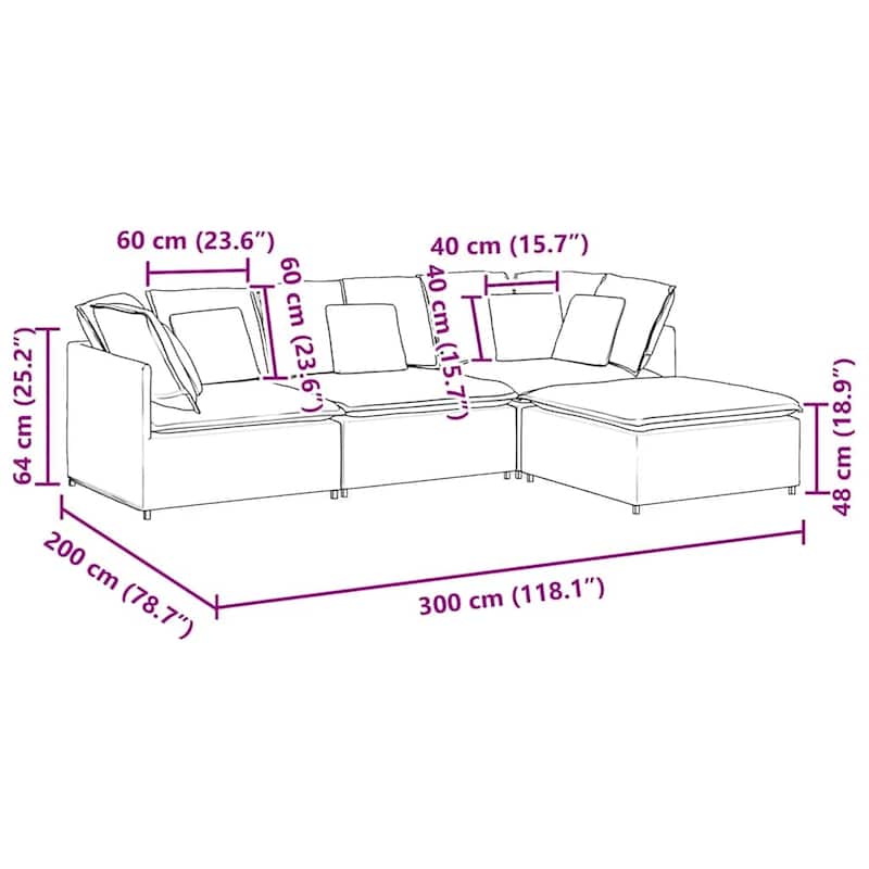 vidaXL Modular Sofa Dark Grey Fabric (100% Polyester) Large Modular - 78.7 x 118.1 x 25.2 in