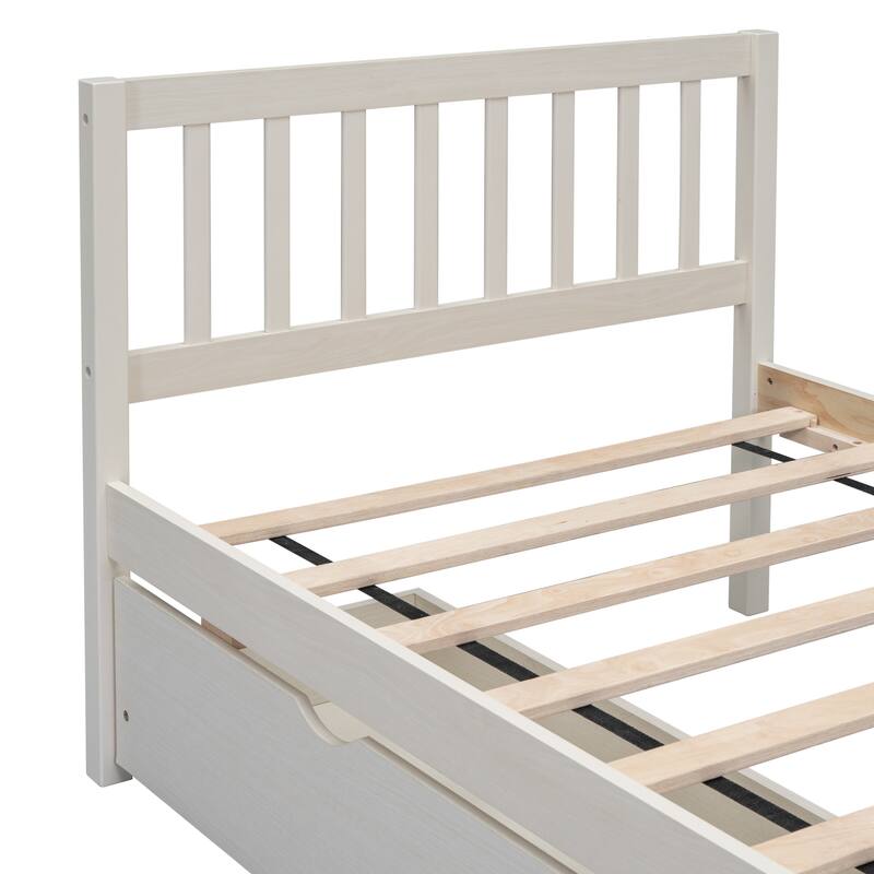 White Twin Wood Platform Bed with Storage Drawers, Contemporary Design, No Box Spring Needed
