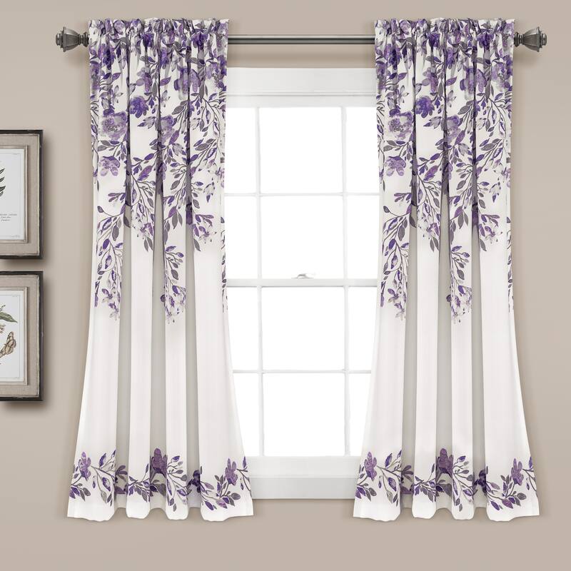 Porch & Den Elcaro Floral Room Darkening Curtain Panel Pair - 52"wx63"l - Purple & Gray