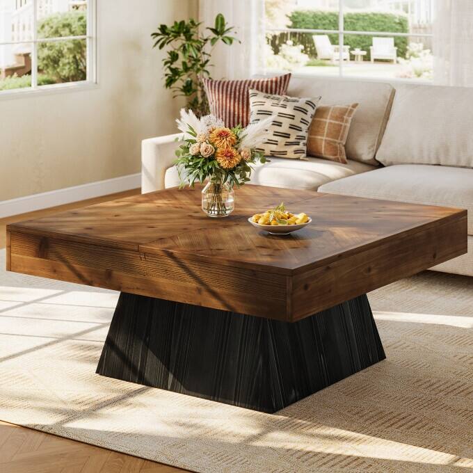 39.37'' Solid Wood Coffee Table, Square living Room Center Table - Brown