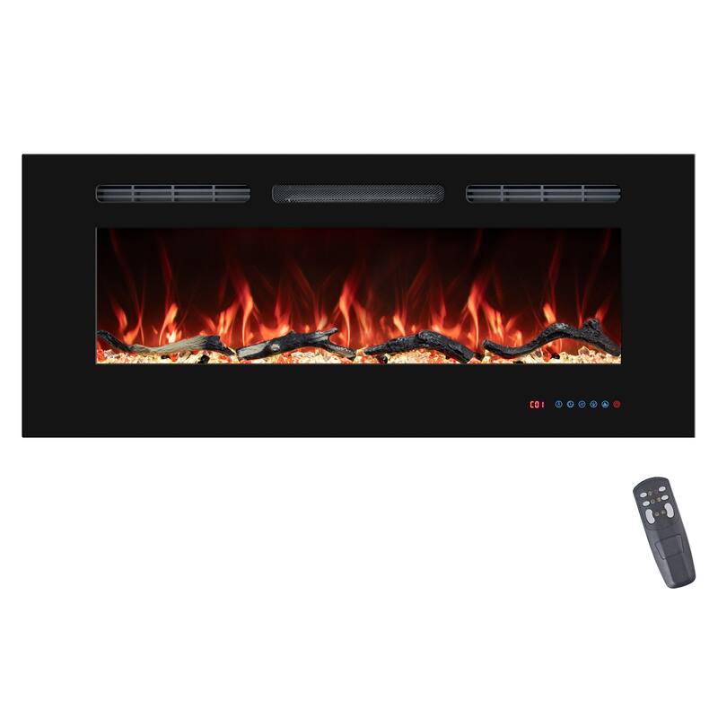 Electric Fireplace Inserts, Wall Mounted with 13 Flame Colors, Thermostat in Black - 45 IN - Black