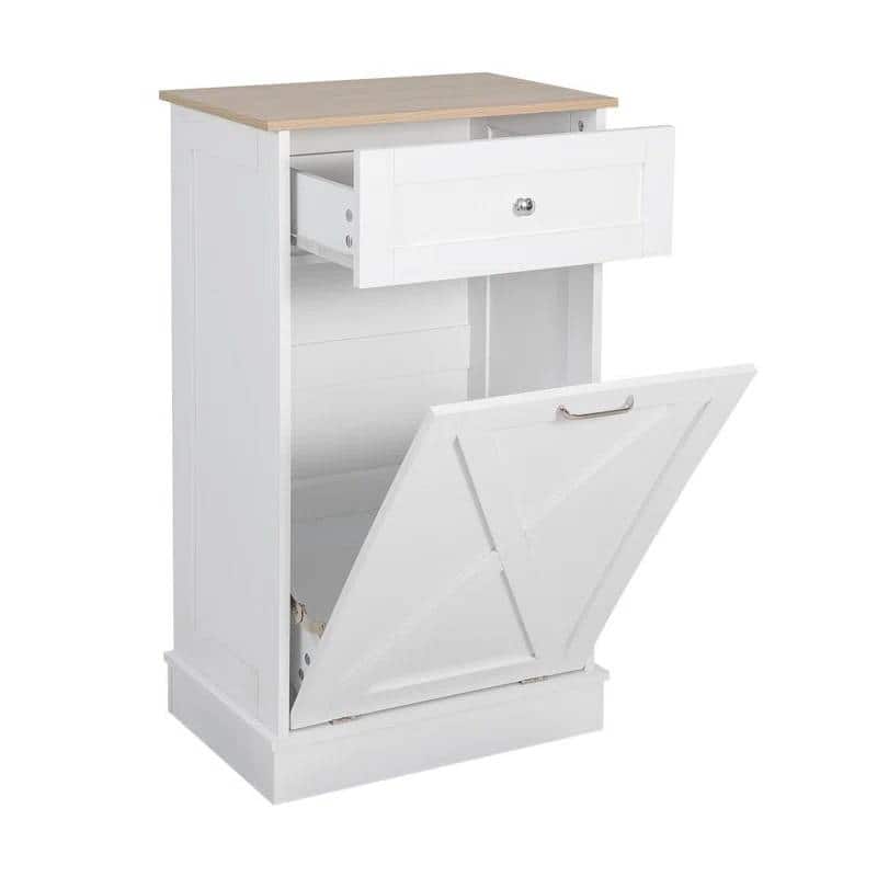 Wood 10-Gallon Tilt-Out Trash Can Cabinet Manual Lift