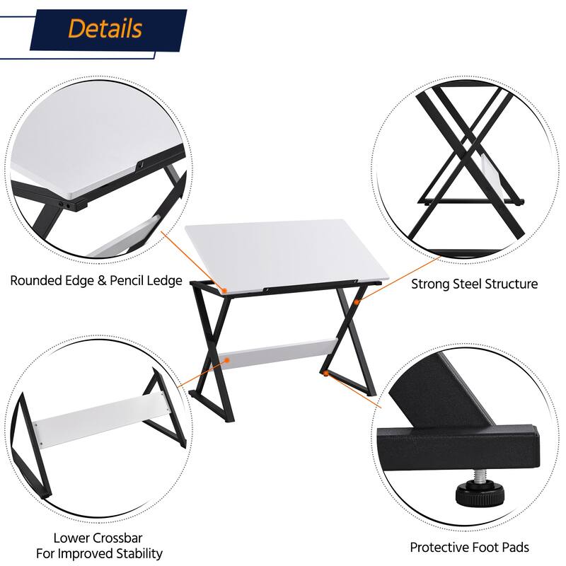 Yaheetech Minimalist Drafting Table with Adjustable Tabletop & Pencil Ledge, White