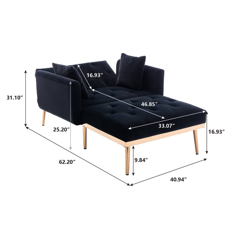 Velvet Fabric Chaise Lounge Chair with Adjustable Backrest and Pillow