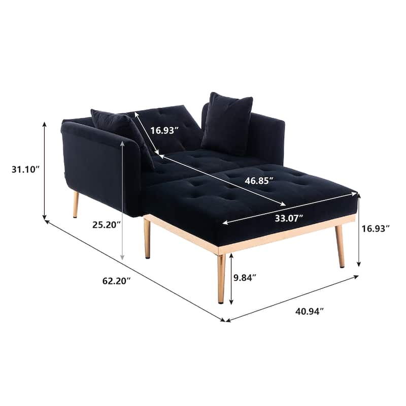 Velvet Upholstered Tufted Living Room Sleeper Sofa Chair With Rose Golden feet