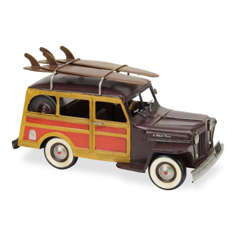 HomeRoots 8" Yellow and Brown Metal Hand Painted 1948 Brown Woody Model Car - 6.5' X '7.5' X '13