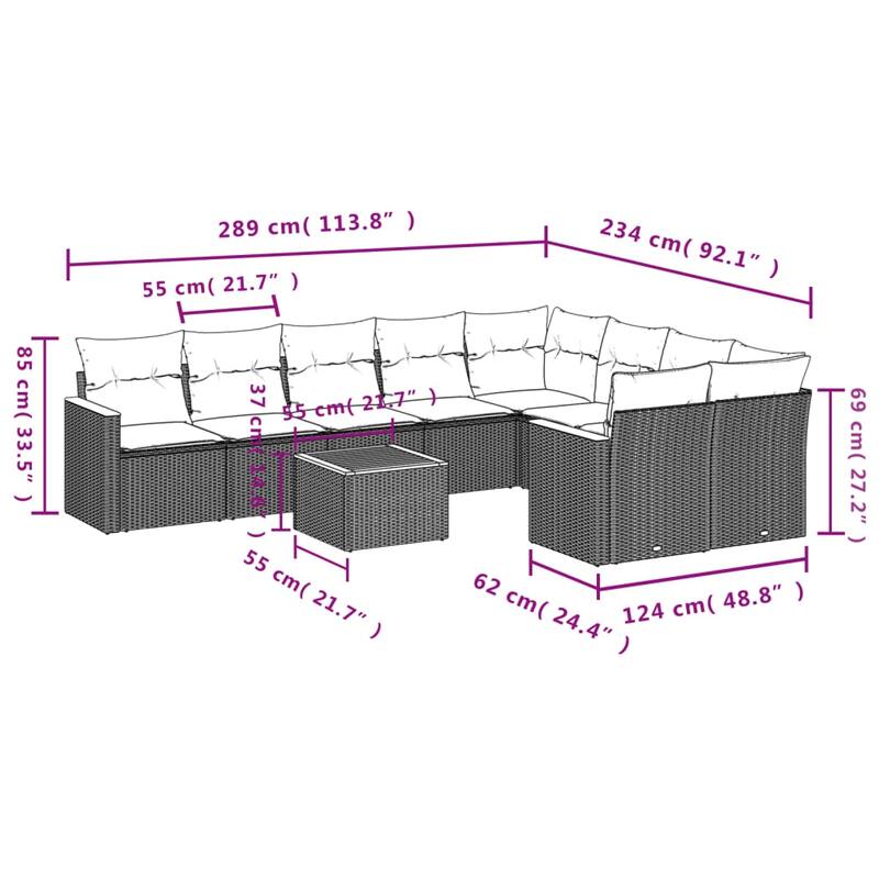 vidaXL 9 Piece Patio Sofa Set with Cushions Black Poly Rattan