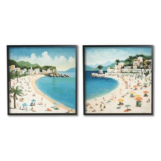 Stupell Beach Goers on Curved Shore 2 Piece Framed Giclee Art Set ...