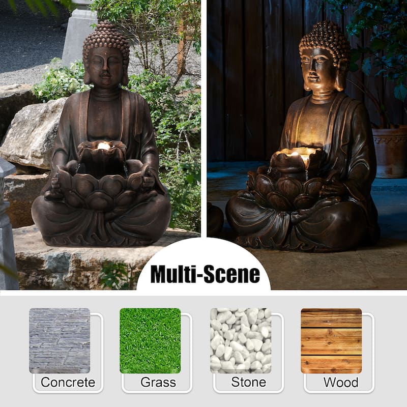 Glitzhome 28.25"H Zen Style Meditating Buddha Statue Patio Fountain with LED Lights - 28.25"
