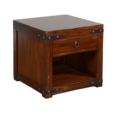 24 in. Brown Square Wood End Table with Storage Drawer for Convenience