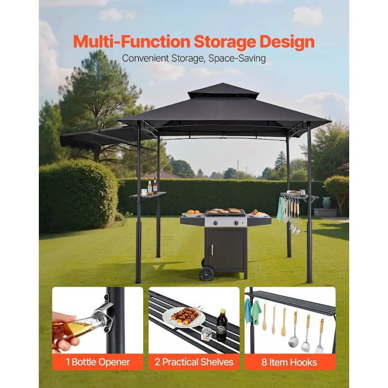 8x5 FT Outdoor Grill Gazebo with Double Tier Roof and UV Protection Canopy and Steel Frame Shelter - 95.67” x 59.06” x 98.43”