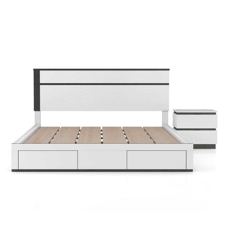 Furniture of America Conjira Modern 2-Piece White Wood Storage Bed and Nightstand Set