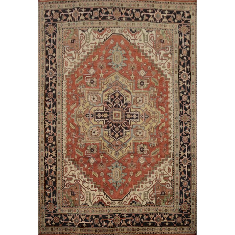Hand Knotted Oriental 100% Wool Carpet Traditional Medallion Oranges & Rust Heriz (serapi) Area Rug - 14' 9'' X 11' 8''