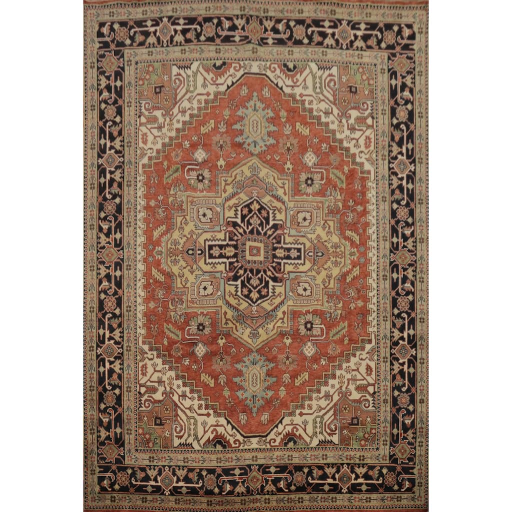 Hand Knotted Oriental 100% Wool Carpet Traditional Medallion Oranges & Rust Heriz (serapi) Area Rug - 14' 9'' X 11' 8''