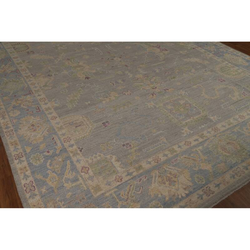 Grey Oushak Turkish Area Rug Handmade Vegetable Dye Wool Carpet - 9'3" x 12'0"
