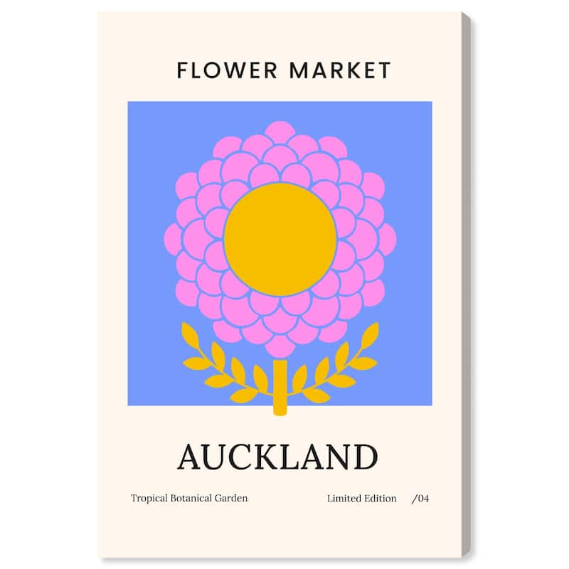 Wynwood Studio Canvas Advertising Flower Market Auckland Purple and Mustard Modern & Contemporary Wall Art Canvas Print - 30 x 20