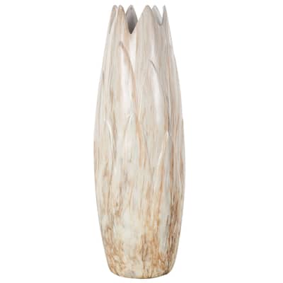 Ceramic Marbled Decorative Vase with Angled Edge Opening and Rust Accents - Beige - Roche River Decor