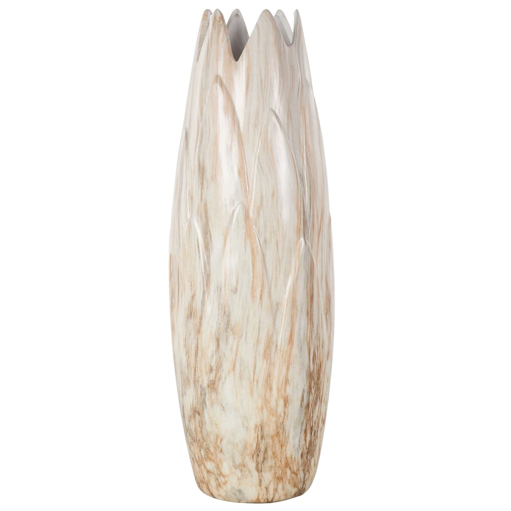 Ceramic Marbled Decorative Vase with Angled Edge Opening and Rust Accents - Beige - Roche River Decor