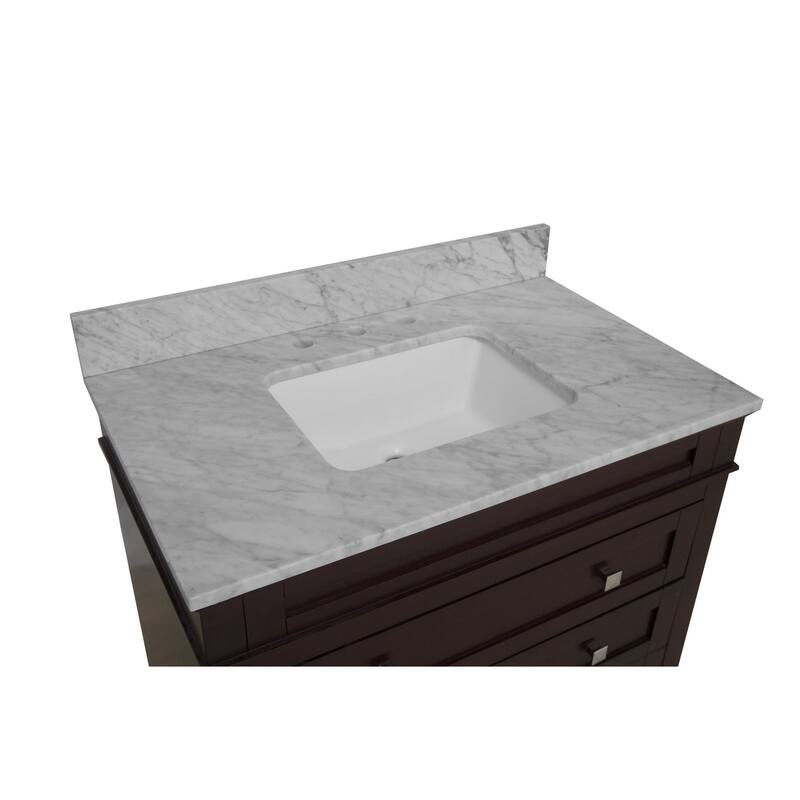 KitchenBathCollection Eleanor 36" Bathroom Vanity with Carrara Marble Top
