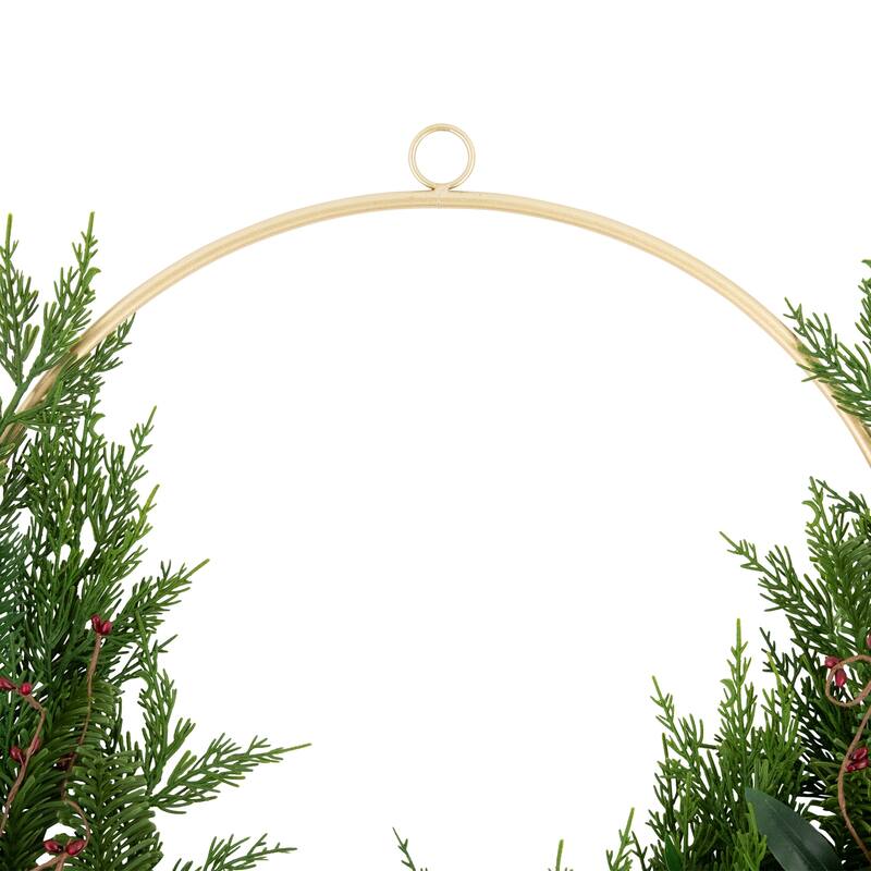 Cypress and Pine with Berries and Bells Artificial Christmas Wreath 28-Inch - Unlit - 28"