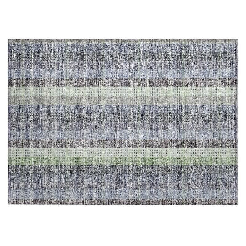 Machine Washable Indoor/ Outdoor Modern Plaid Chantille Rug