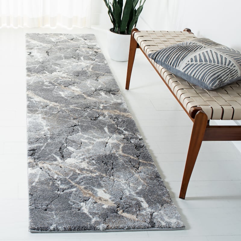 SAFAVIEH Cyrus Shag Nevra Abstract 1-inch Thick Rug - 2'2" x 9' Runner - Grey/Beige