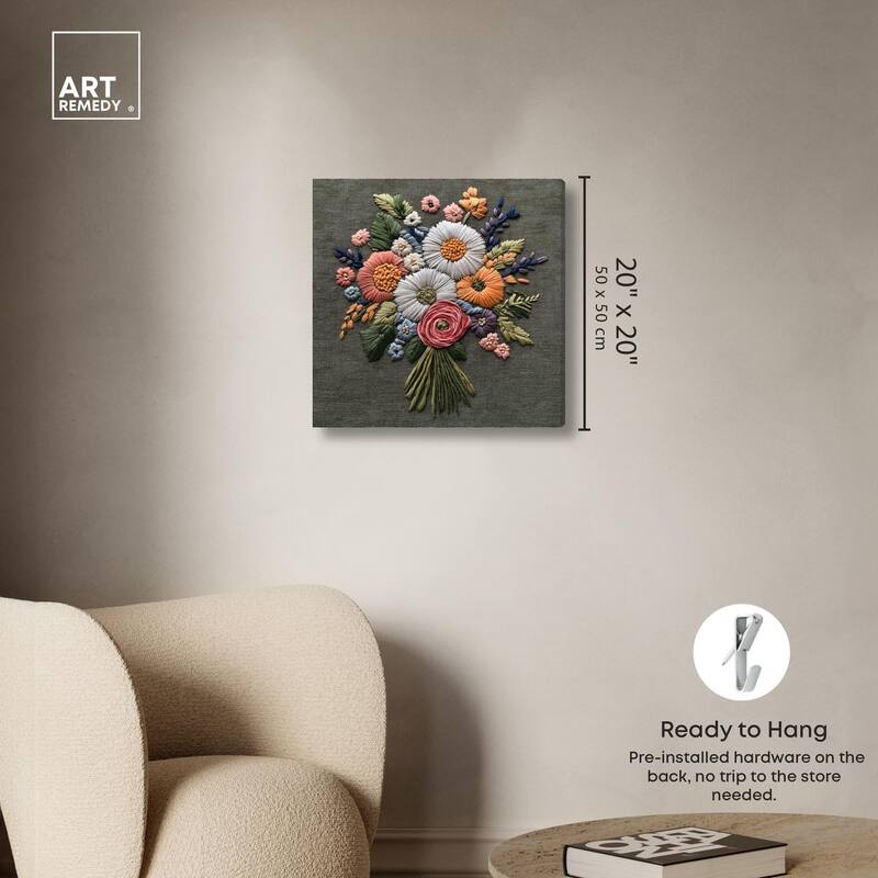 Stitched Bloom Bouquet II Canvas by Art Remedy, Gallery Wrapped