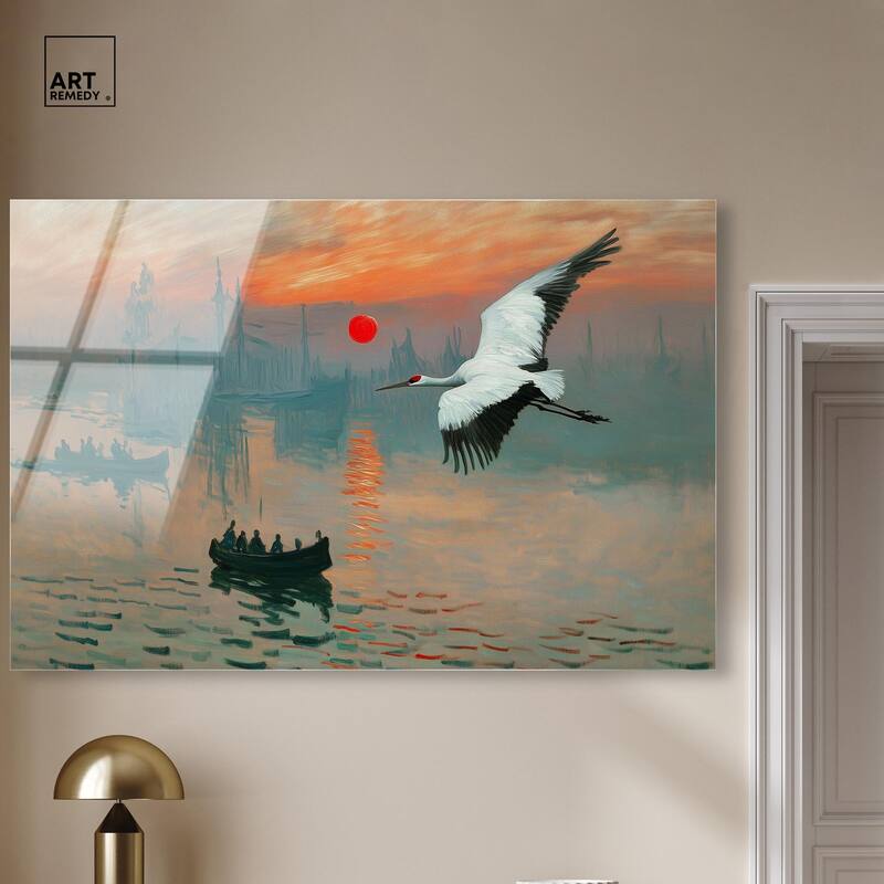Crane Sunset Acrylic by Art Remedy, Ready to Hang