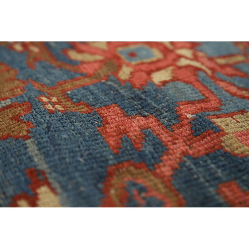 Hand Knotted Oriental 100% Wool Carpet Traditional Floral Navy Blue & Blues Heriz Area Rug - 10' 9'' X 9' 3''