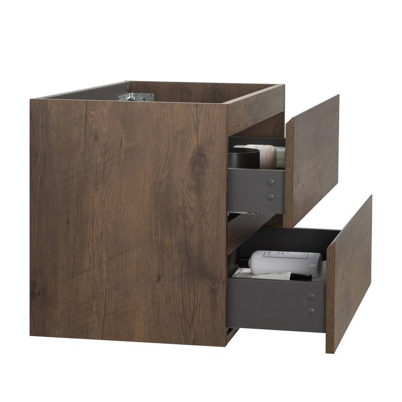 Modern Bathroom Vanity with 2 Spacious Drawers, Handle-Free Design, and Natural Oak Finish - 29.7in L