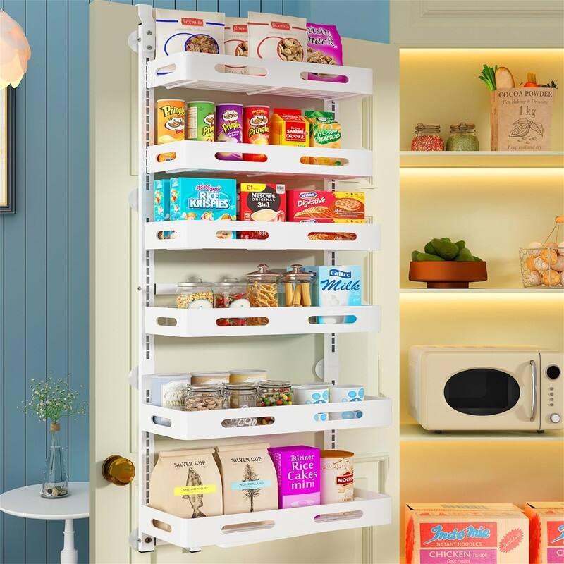6Tier Over the Door Pantry Organizer - 7"D x 16.5"W x 51.6"H - White